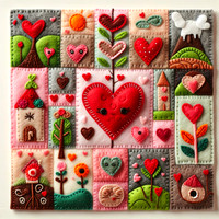 collage digital art, many heart shaped and love symbol elements background felt art valentines love