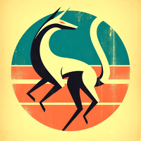 A wolf standing boldly in front of a vibrant sunset vintage minimalist design illustration, square.