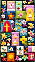 Handcrafted felt art piece with colorful Easter catholic celebration themed decorations