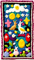 Handcrafted felt art featuring lush gardens in a patchwork style, AI generated