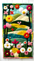 Handcrafted felt art feature lush gardens bloom flower sunny day lovely animal in a patchwork style