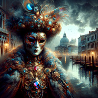 people celebrate mardi gras venice carnival wear traditional mask and costume in crowded piazza